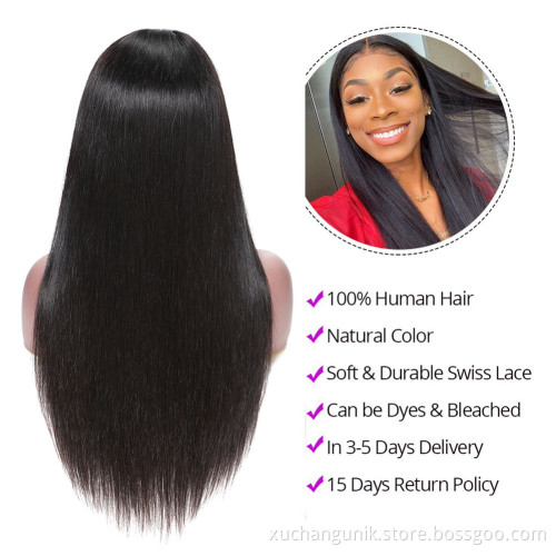 Uniky Cheap Wholesale 100% Natural Indian Long Straight, HD Transparent Lace Front Virgin Human Hair Wig